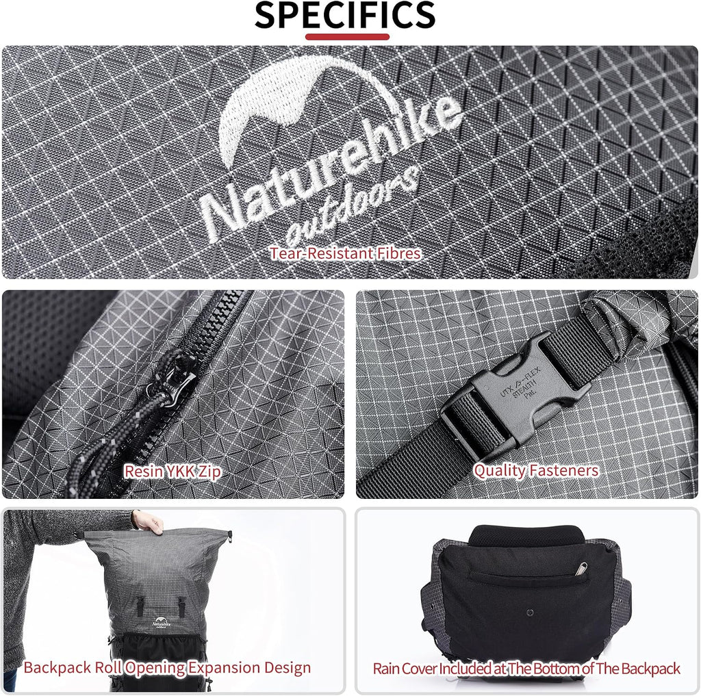 Naturehike 45L Rock Internal Frame Hiking Backpack for Outdoor Camping Travel Backpacking with Rain Cover Ultralight Backpack for Adults