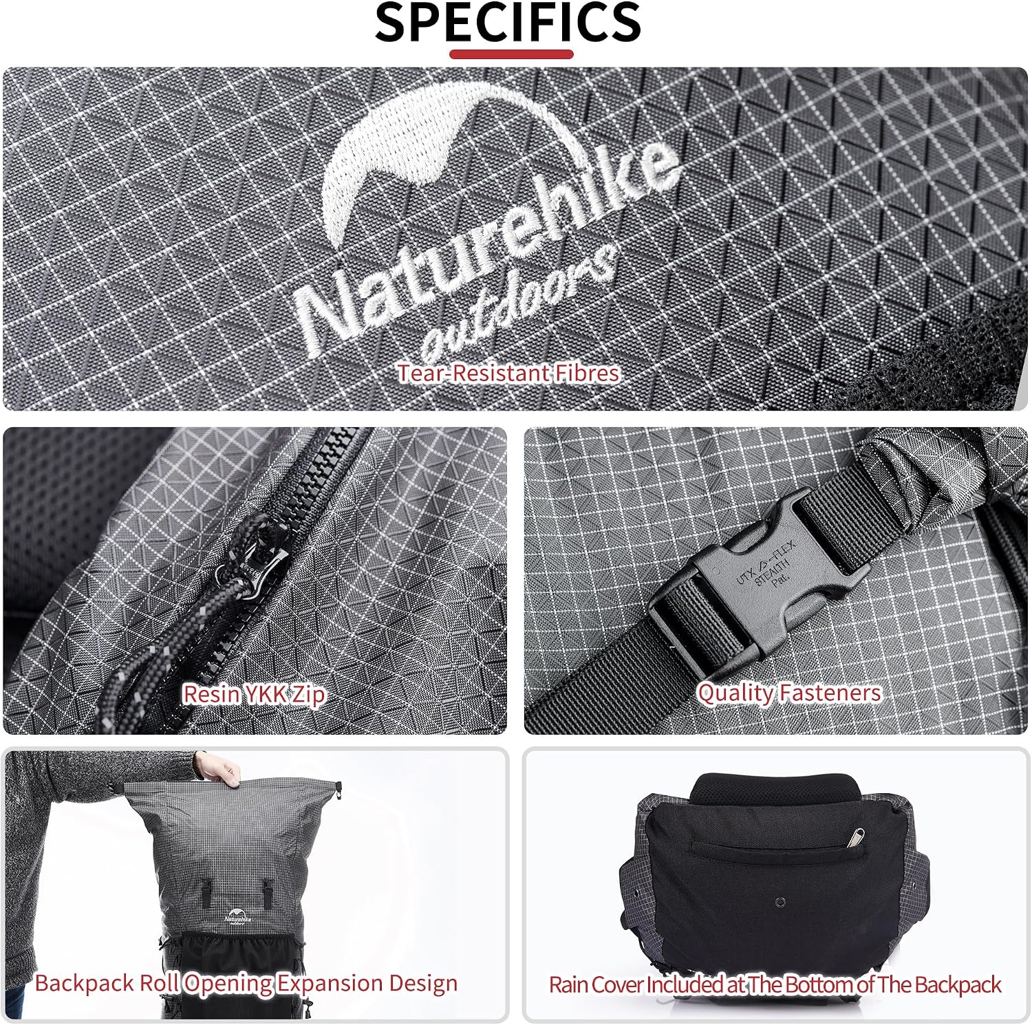 Naturehike 45L Rock Internal Frame Hiking Backpack for Outdoor Camping Travel Backpacking with Rain Cover Ultralight Backpack for Adults