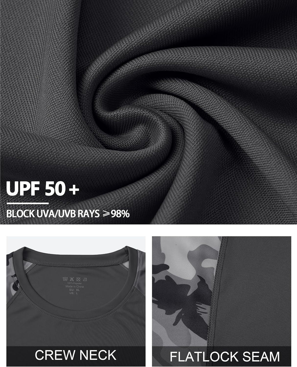 FISHEAL Men's Long Sleeve Fishing Shirts, UPF 50+ Camo Sun Protection Rash Guard, UV Shirt for Swimming Hunting Outdoor