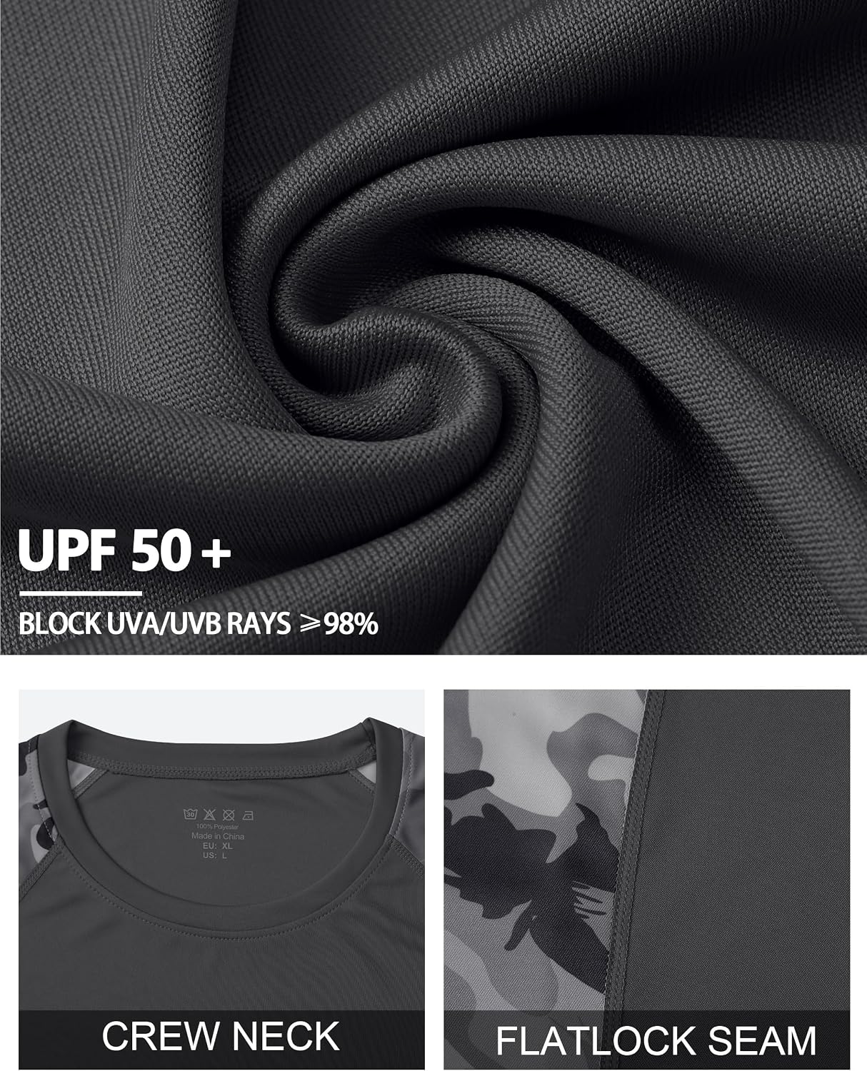 FISHEAL Men's Long Sleeve Fishing Shirts, UPF 50+ Camo Sun Protection Rash Guard, UV Shirt for Swimming Hunting Outdoor