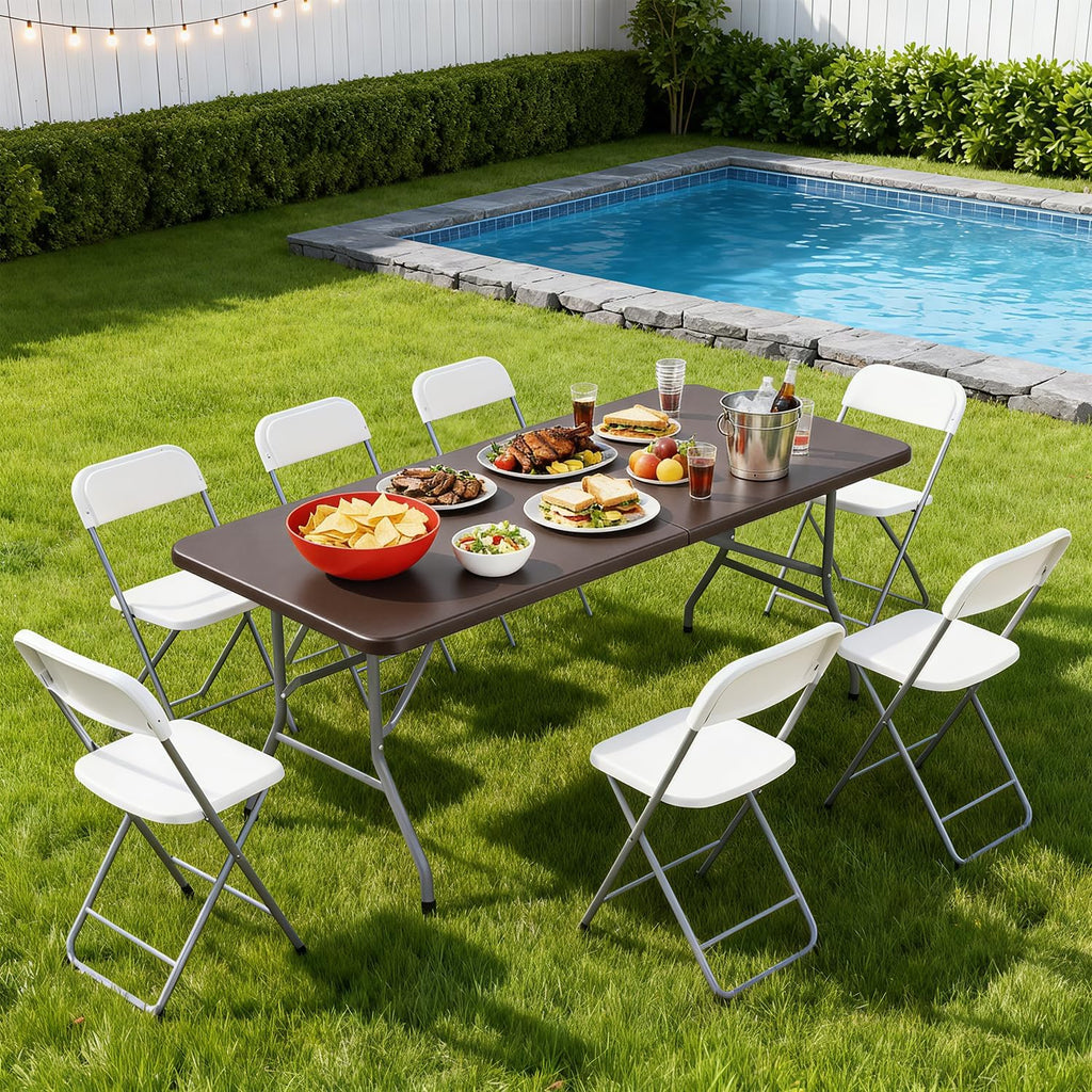 BestOffice | 6FT Folding Table | Brown | Portable Plastic Table