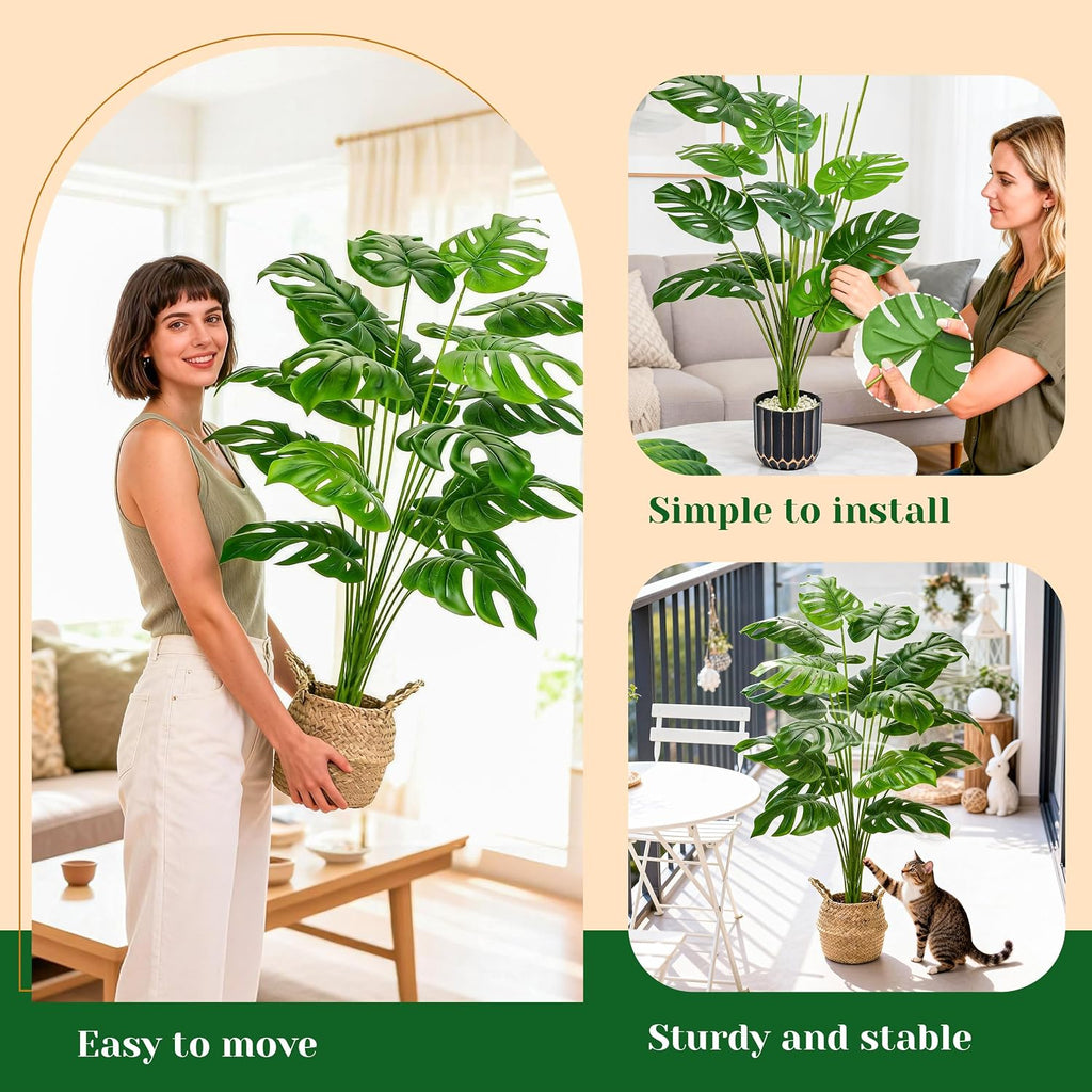 Der Rose 44" Tall Fake Plants, Artificial Tree in Round Basket Home Decor