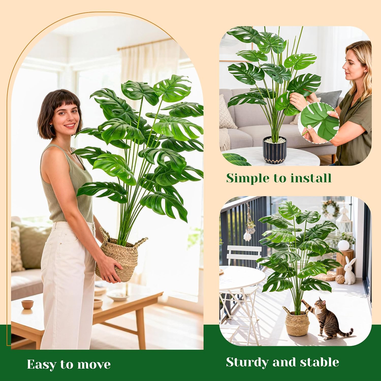 Der Rose 44" Tall Fake Plants, Artificial Tree in Round Basket Home Decor
