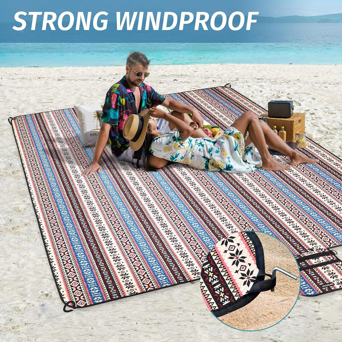 Picnic Blanket,Beach Blanket Waterproof Sandproof w/Strap,Boho