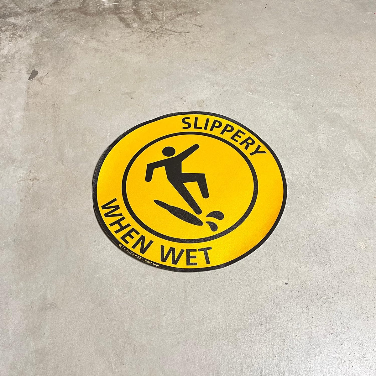 TRADESAFE Slippery When Wet Anti-Slip Floor Sticker - Slippery Floor Caution Sign, Peel and Stick Adhesive Vinyl Sign, ANSI-Compliant, 17” Diameter Round Sticker
