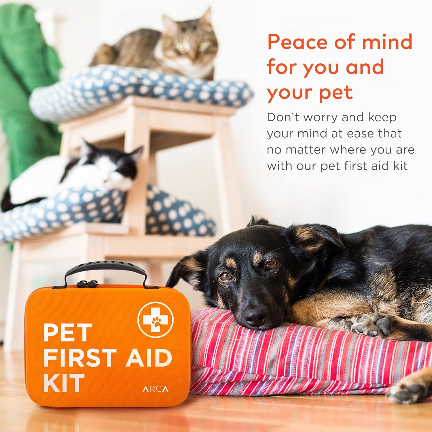 ARCA PET Cat & Dog First Aid Kit for Car - Pet Emergency Kit for Home Office Travel – Dog Camping Essentials with Digital Thermometer, Muzzle & Mini First Aid Pouch