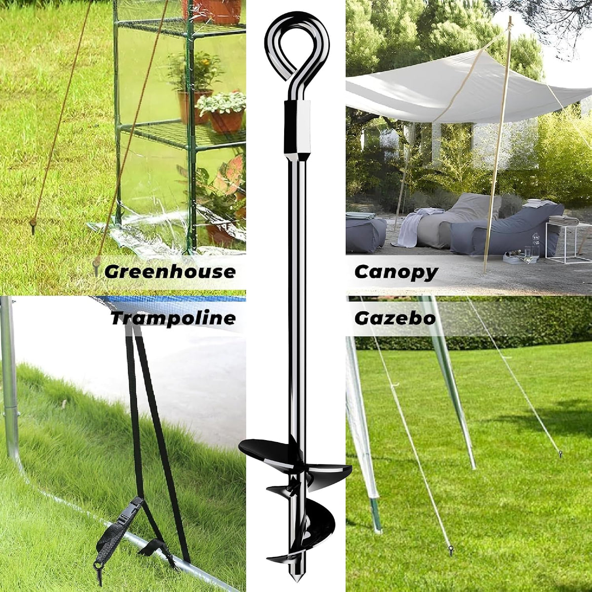 2pcs 15'' Ground Anchors Screw in Tent Stakes - Heavy Duty Earth Anchors