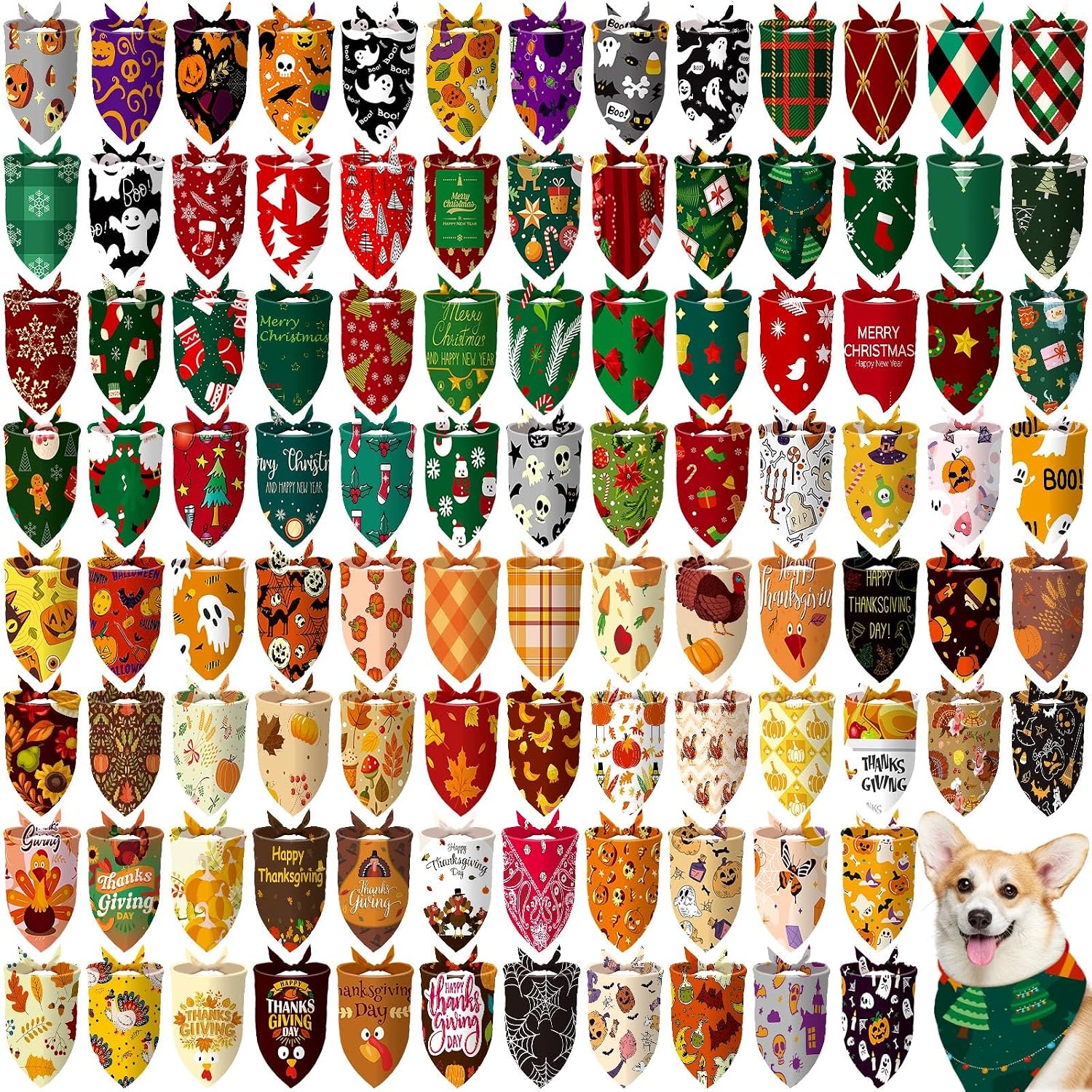 Huhumy 100 Pcs Seasonal Dog Bandanas Bulk Halloween Bandana for Large Dog