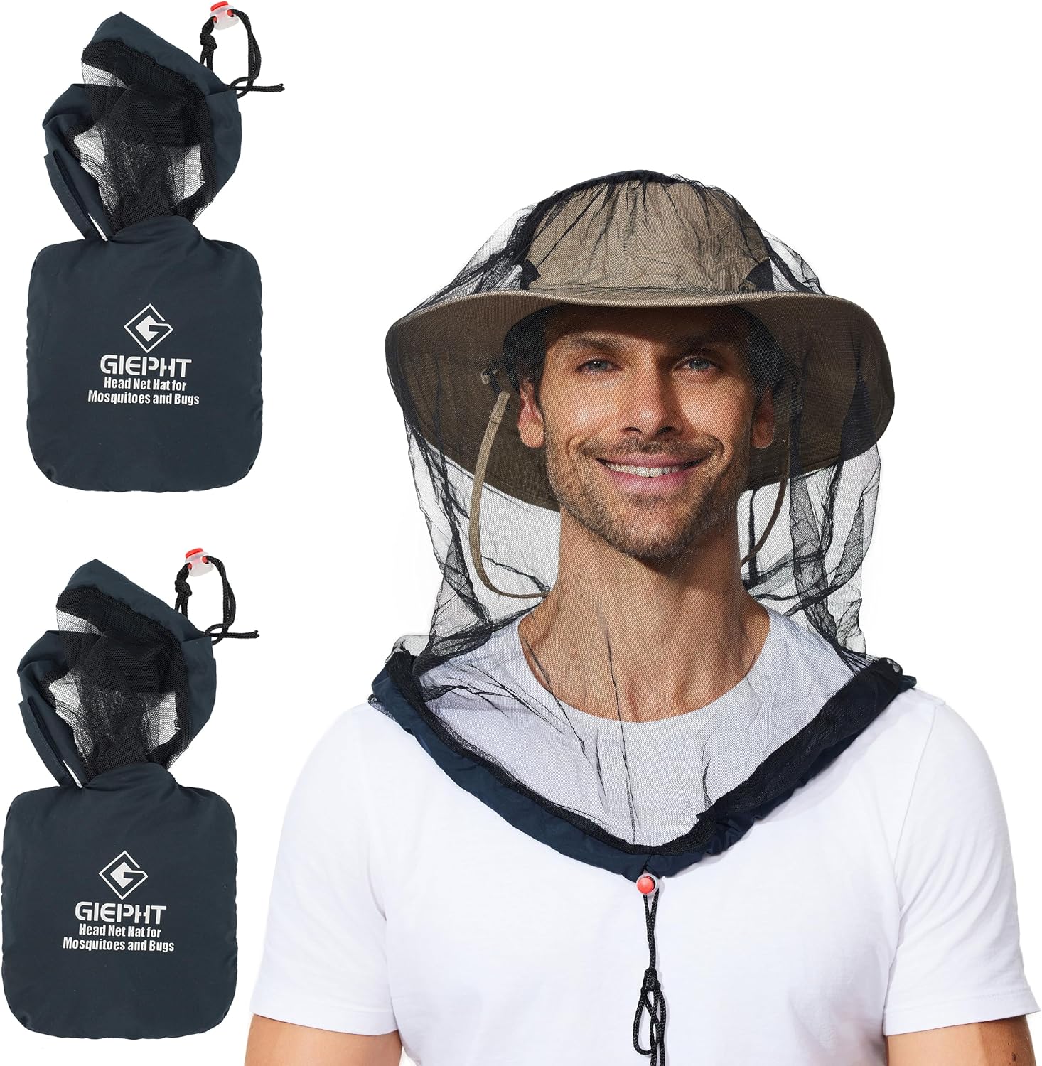 2 Pack Mosquito Head Net Mesh for Hiking & Outdoors,Bug Face Netting over Hat Adults Gnat Fly Insect Midge Protection
