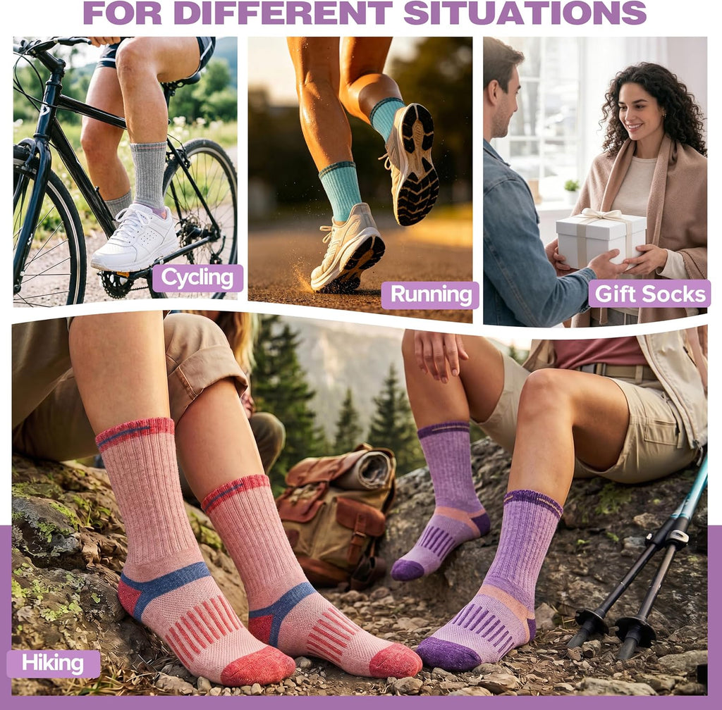 MOGGEI 5 Pairs Merino Wool Hiking Socks Warm Thermal Winter Cozy Cushioned Moisture Wicking Socks for Women & Men