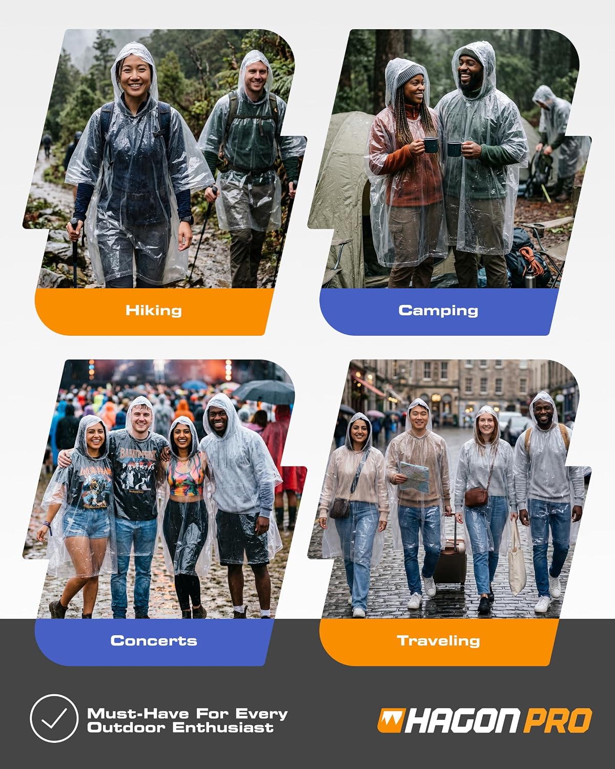 Hagon PRO Disposable Rain Ponchos for Adults (5 Pack)