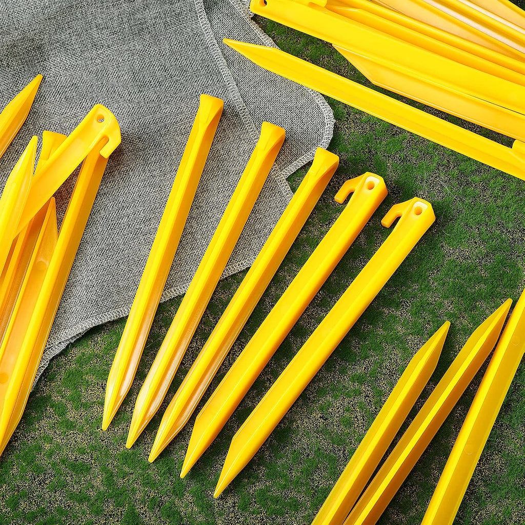 Sumind 24 Pcs Plastic Tent Stakes 12 Inches Yellow Hook Pegs