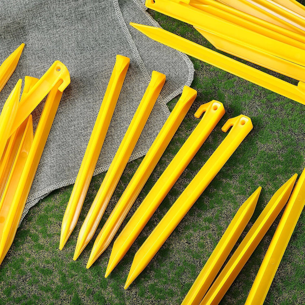 Sumind 24 Pcs Plastic Tent Stakes 12 Inches Yellow Hook Pegs