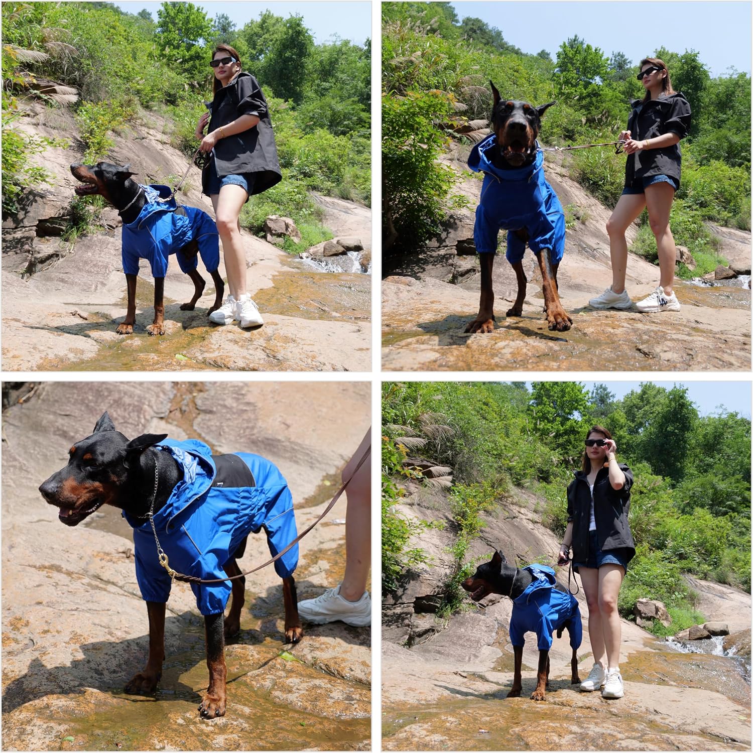 LOVELONGLONG Waterproof Dog Raincoat with Removable Hood – Outdoor Full Body Dog Jacket, Windproof Snowproof Shell Suit – All Season Pet Rain Gear Blue 3XL