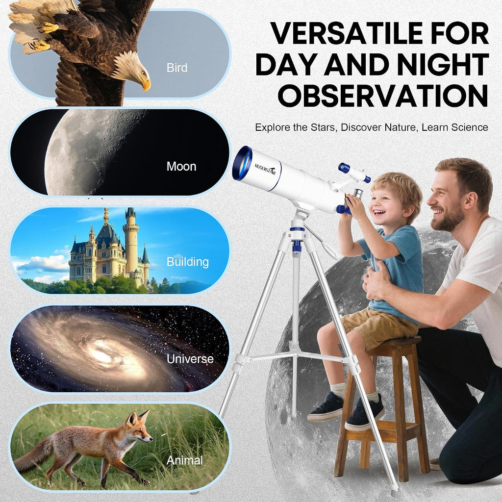 Telescope for Adults High Powered, 90mm Aperture 550mm Portable Refractor Telescope for Kids & Astronomy Beginners, Professional Telescopes with Tripod, Phone Adapter, Moon Filter, Carry Bag