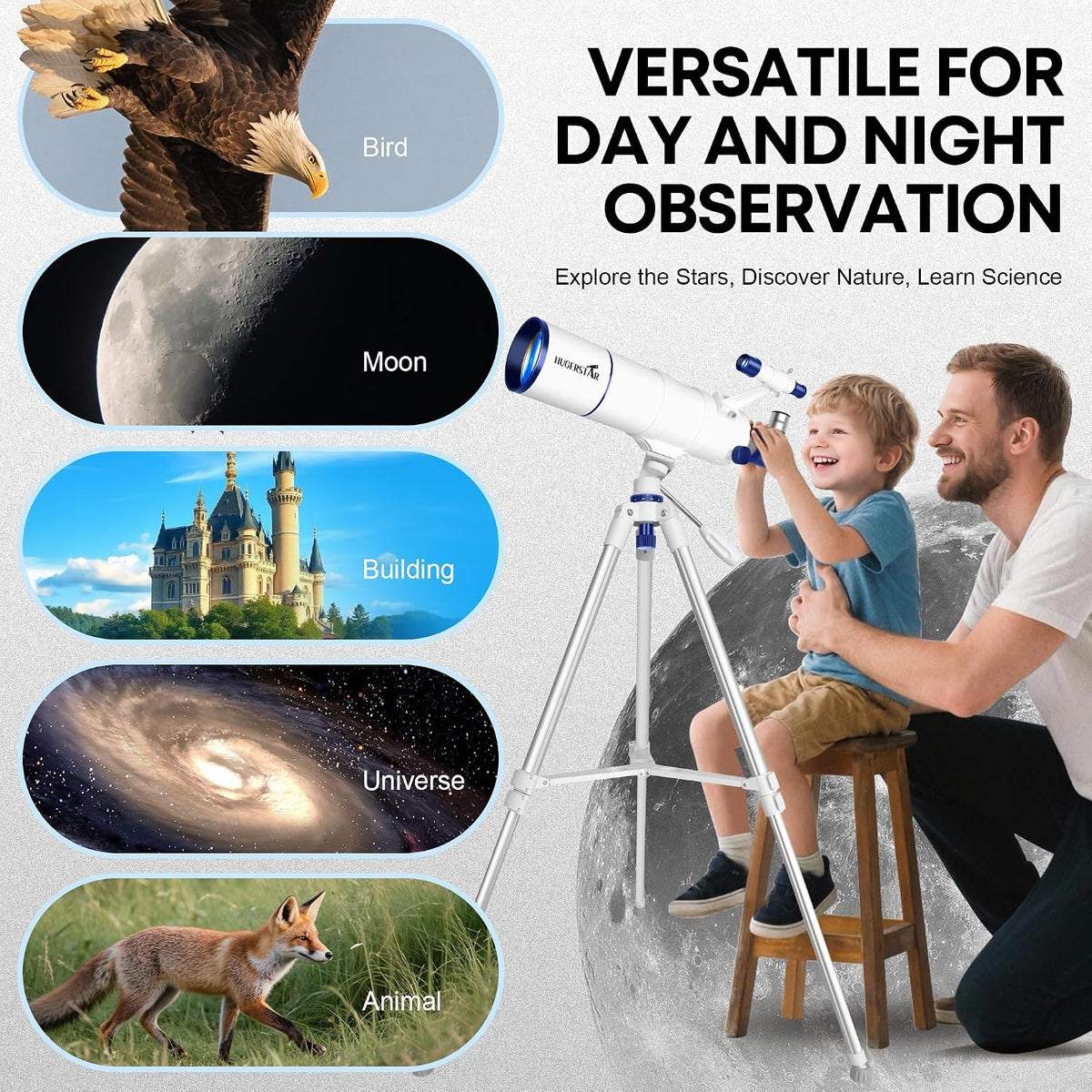 Telescope for Adults High Powered, 90mm Aperture 550mm Portable Refractor Telescope for Kids & Astronomy Beginners, Professional Telescopes with Tripod, Phone Adapter, Moon Filter, Carry Bag