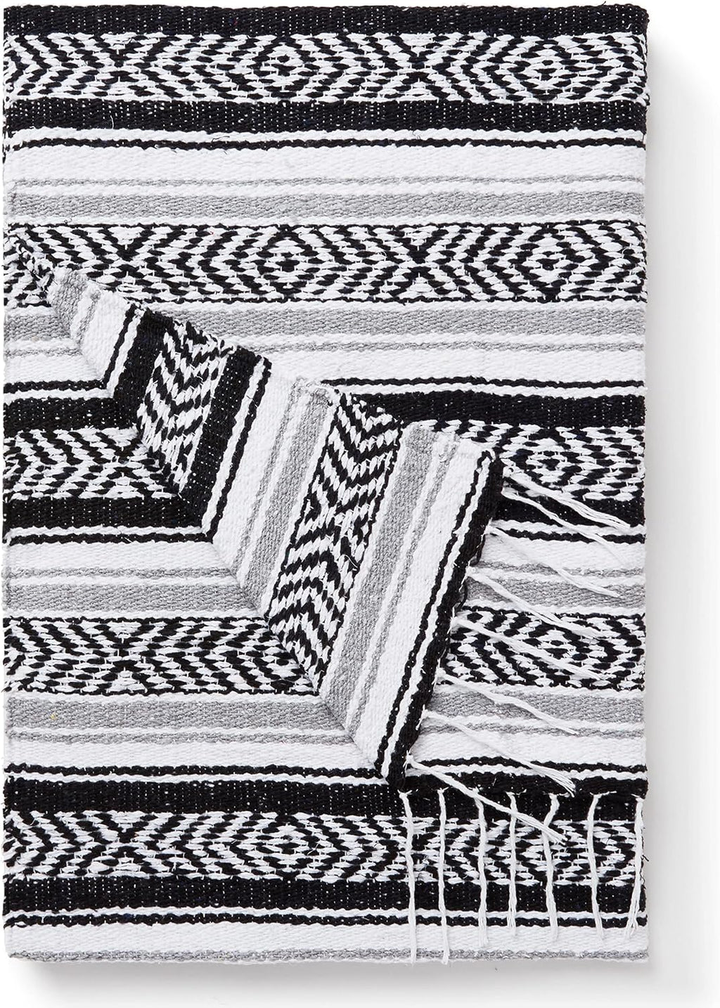 Black and Gray Mexican Blanket by Laguna Beach Textile Co - Beach, Yoga, Camping, or Decorative Throw Blanket - Traditional Handmade Serape - Gray Noir