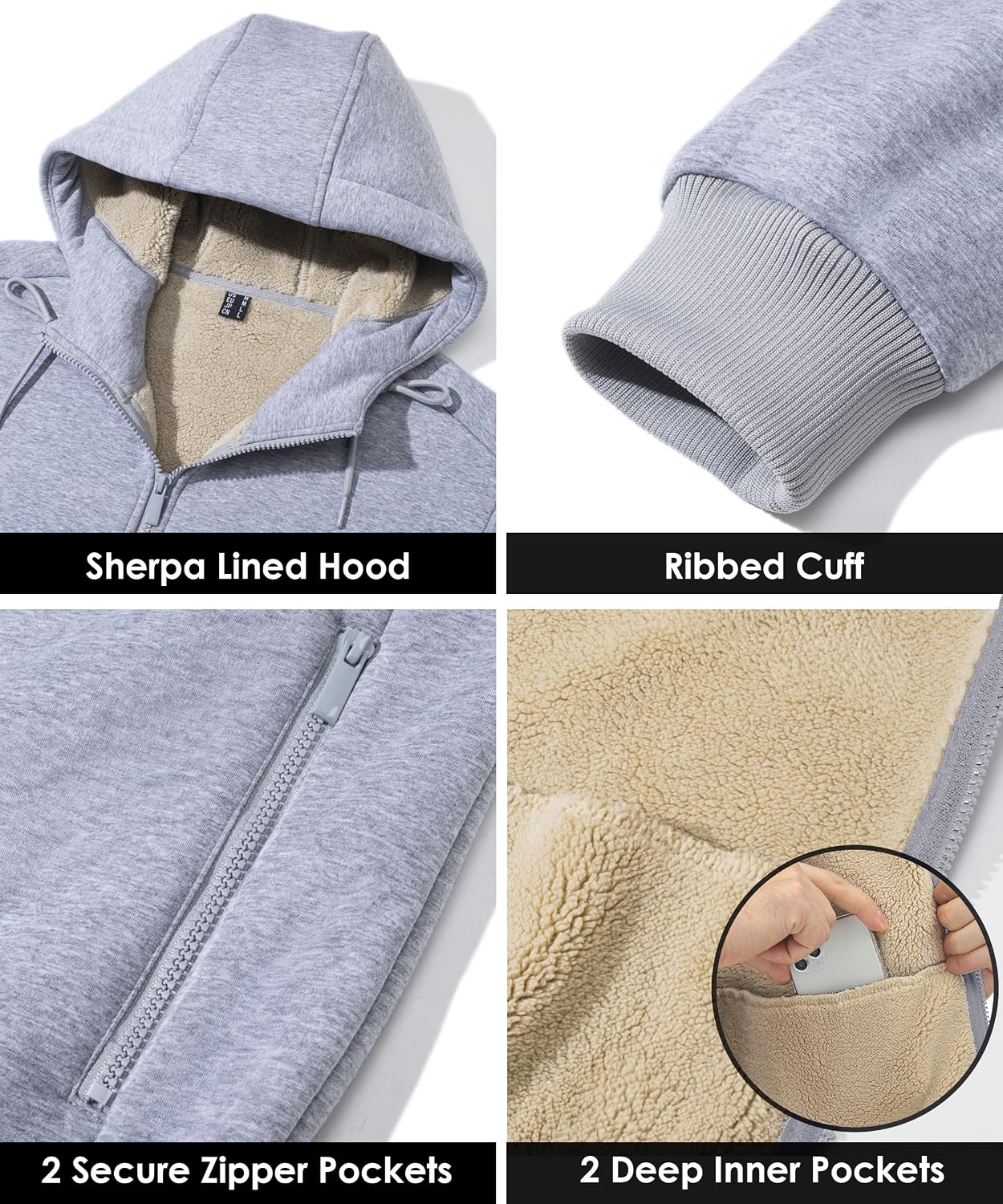 Boladeci Men's Sherpa Fleece Lined Hoodie Zip Up Heavyweight Winter Jacket