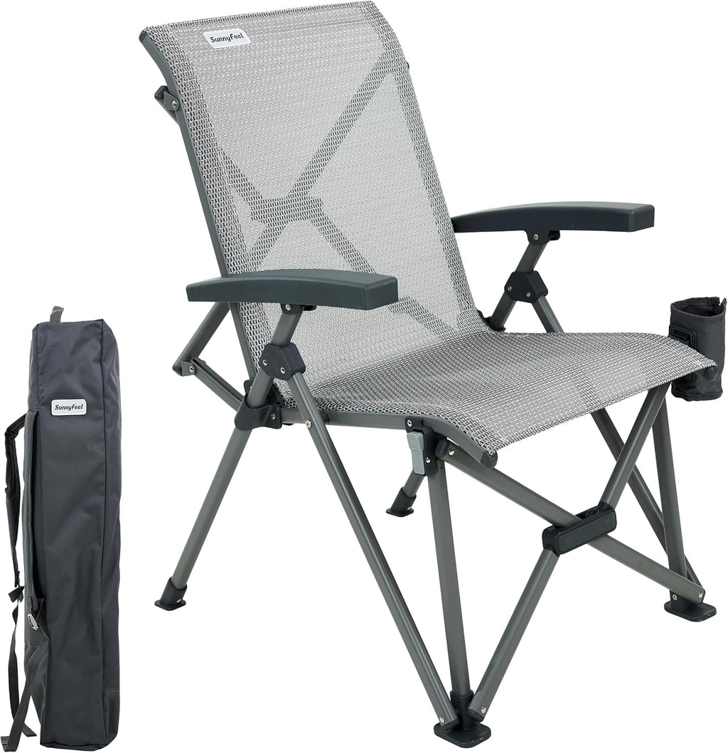 SUNNYFEEL High Back Folding Camping Chair 500 lbs with Aluminum Frame, Grey