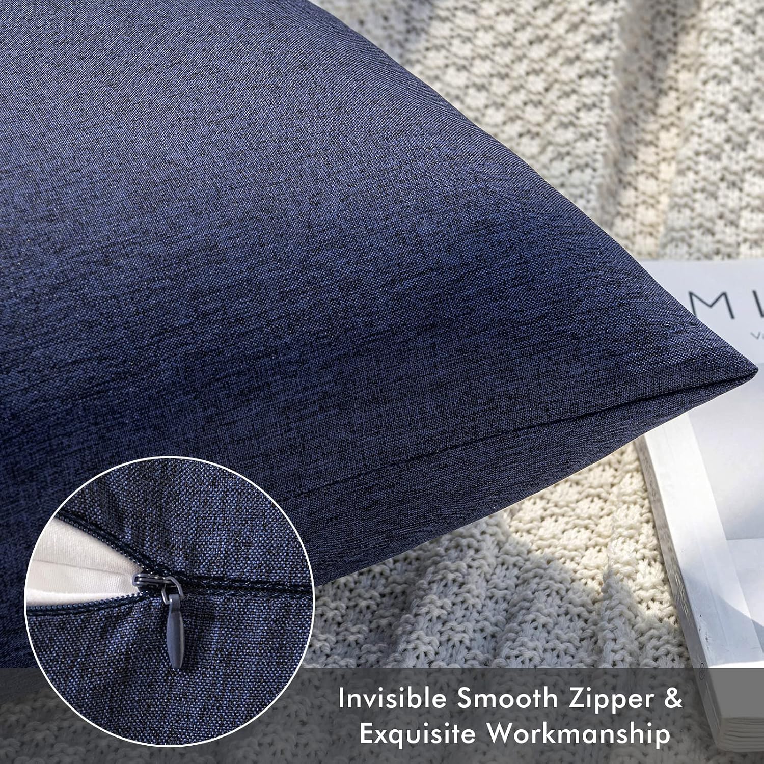 MIULEE Decorative Outdoor Pillow Covers Waterproof 18x18 Navy