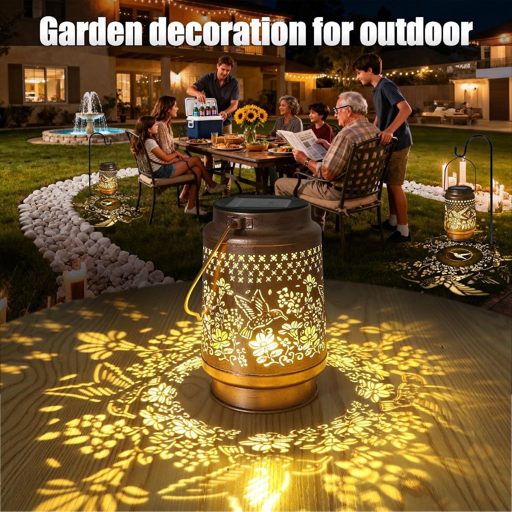 Hummingbird Solar Lantern - Outdoor Decorative solars Lantern for Garden, Backyard, and Porch - Waterproof Hanging Lanterns for Outside - Perfect Gifts for Women