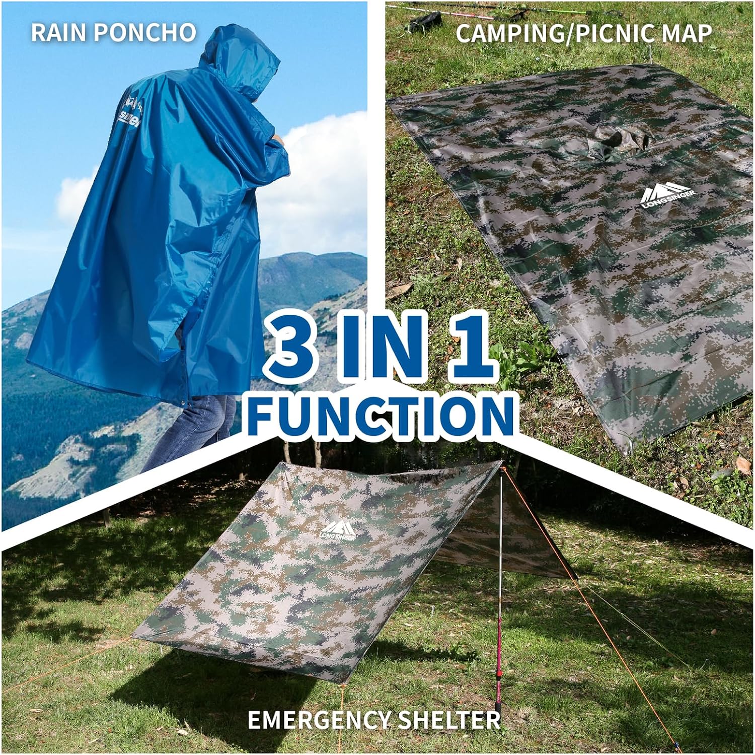Hooded Rain Poncho for Adult with Pocket Waterproof Lightweight Unisex Raincoat for Hiking Camping Emergency