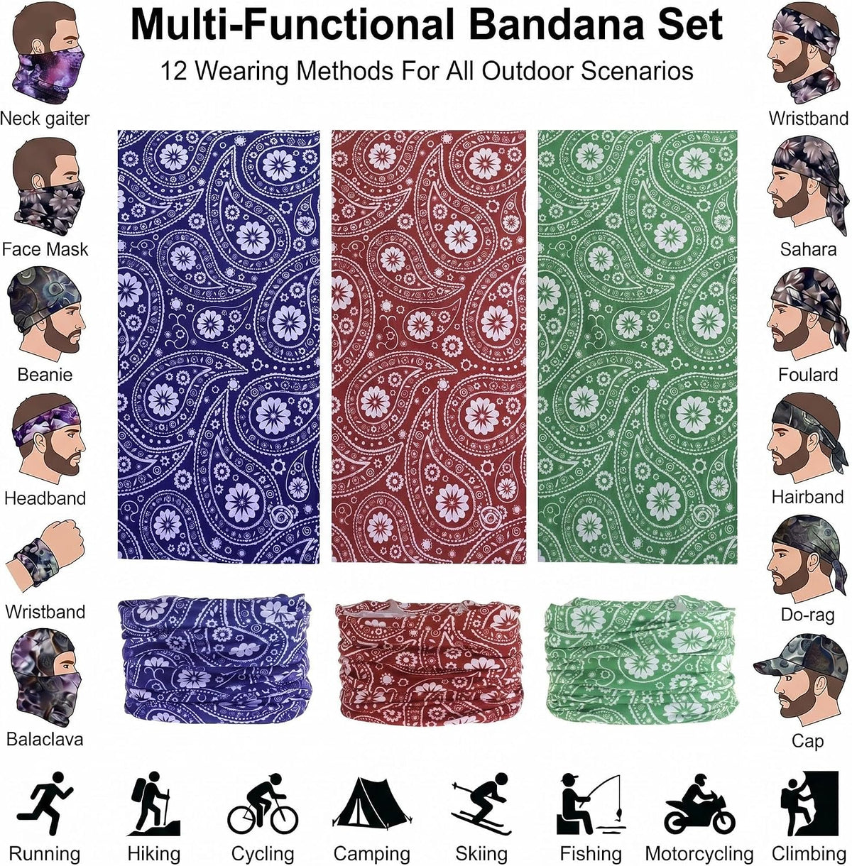 9 PCS Summer UV Protection Multi-functional Headband Neck Gaiter Head Wrap
