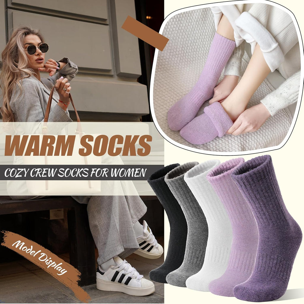 EBMORE 5 Pairs Women Merino Wool Boot Socks Warm Thermal Winter Thick Hiking Cozy Cabin Crew Comfy Socks for Ladies