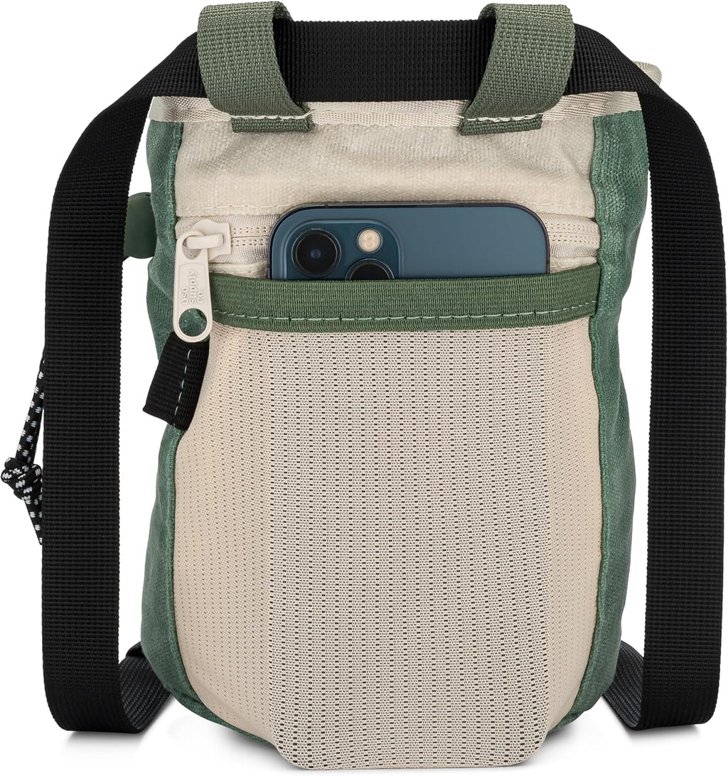 Oso Supply Co - Waxed Canvas Chalk Bag - Zipper Pocket & Mesh Pouch for Bouldering, Rock Climbing, Gym, Weightlifting – Water-Resistant, Adjustable Belt, Wide Opening