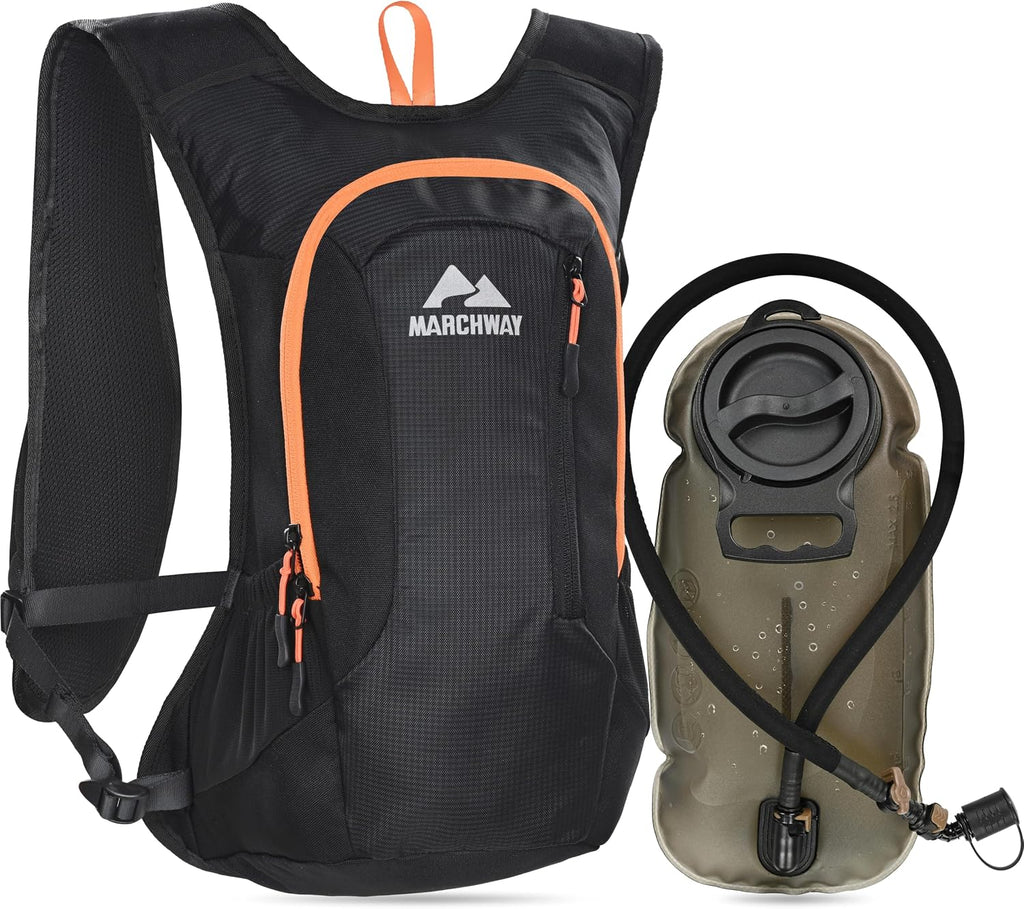 MARCHWAY Lightweight Hydration Backpack with Vest Style Straps & 2.5L TPU Water Bladder, Versatile Sleek Multi-Pocket Pack for Hiking, Cycling, Running, Backpacking, Travel