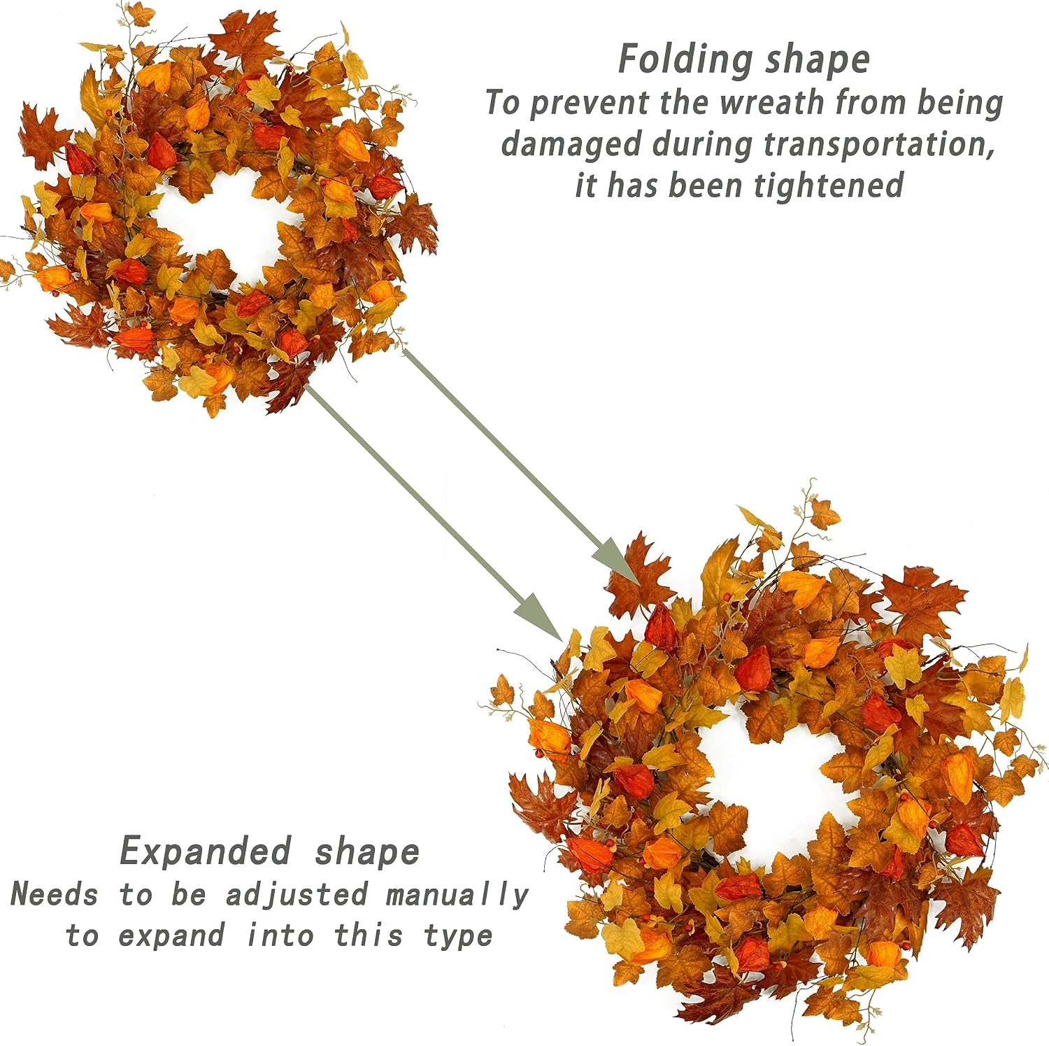 22 inch Artificial Fall Wreath Maple Leaf Wreath for Front Door Home Decor