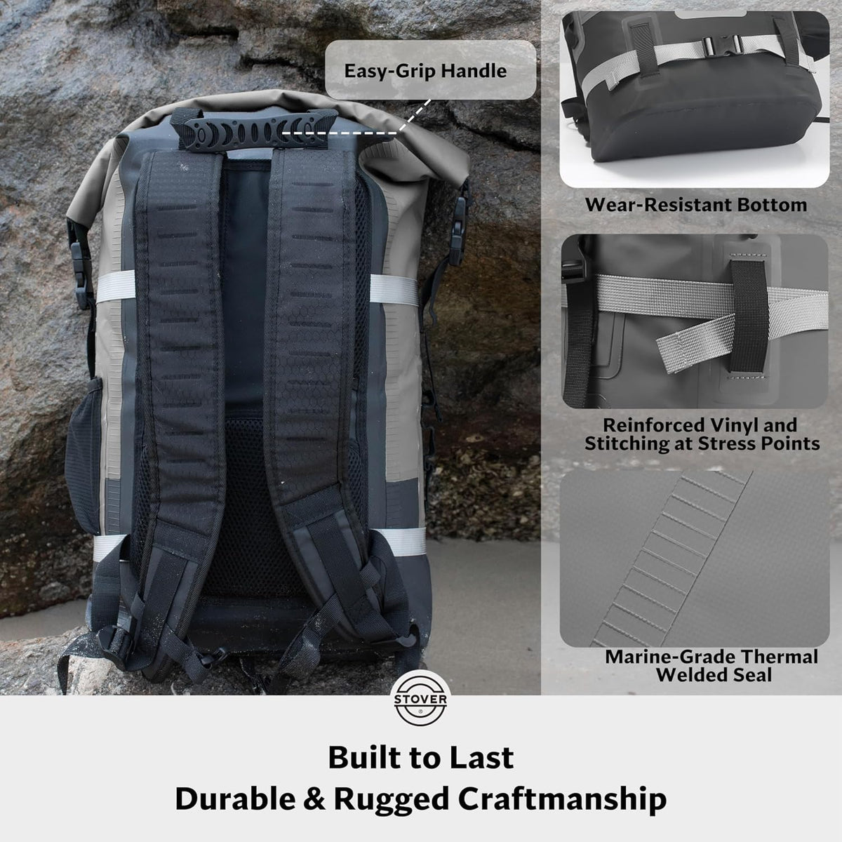 STOVER 30/40/55L Waterproof Dry Backpack & Phone Case- X-Large Floating Dry Bag for Kayaking, Travel, Hiking, Fishing, Camping, Motorcycles & Beach, Heavy-Duty Roll Top Men/Women (Grey)