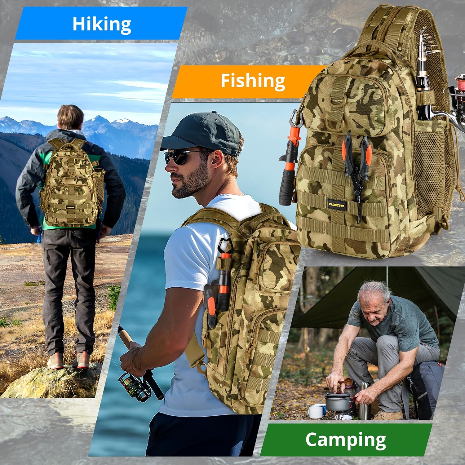 PLUSINNO Fishing Backpack with Tackle Box & Fishing Gear Kit Tackle Bag