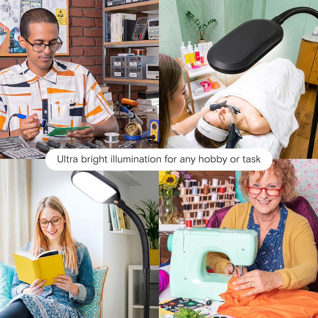Brightech Litespan - Bright LED Floor Reading Lamp for Over Chair Crafts and Reading, Esthetician Light for Lash Extensions, Gooseneck Adjustable Standing Lamp for Living Room, Bedroom, Office - Black
