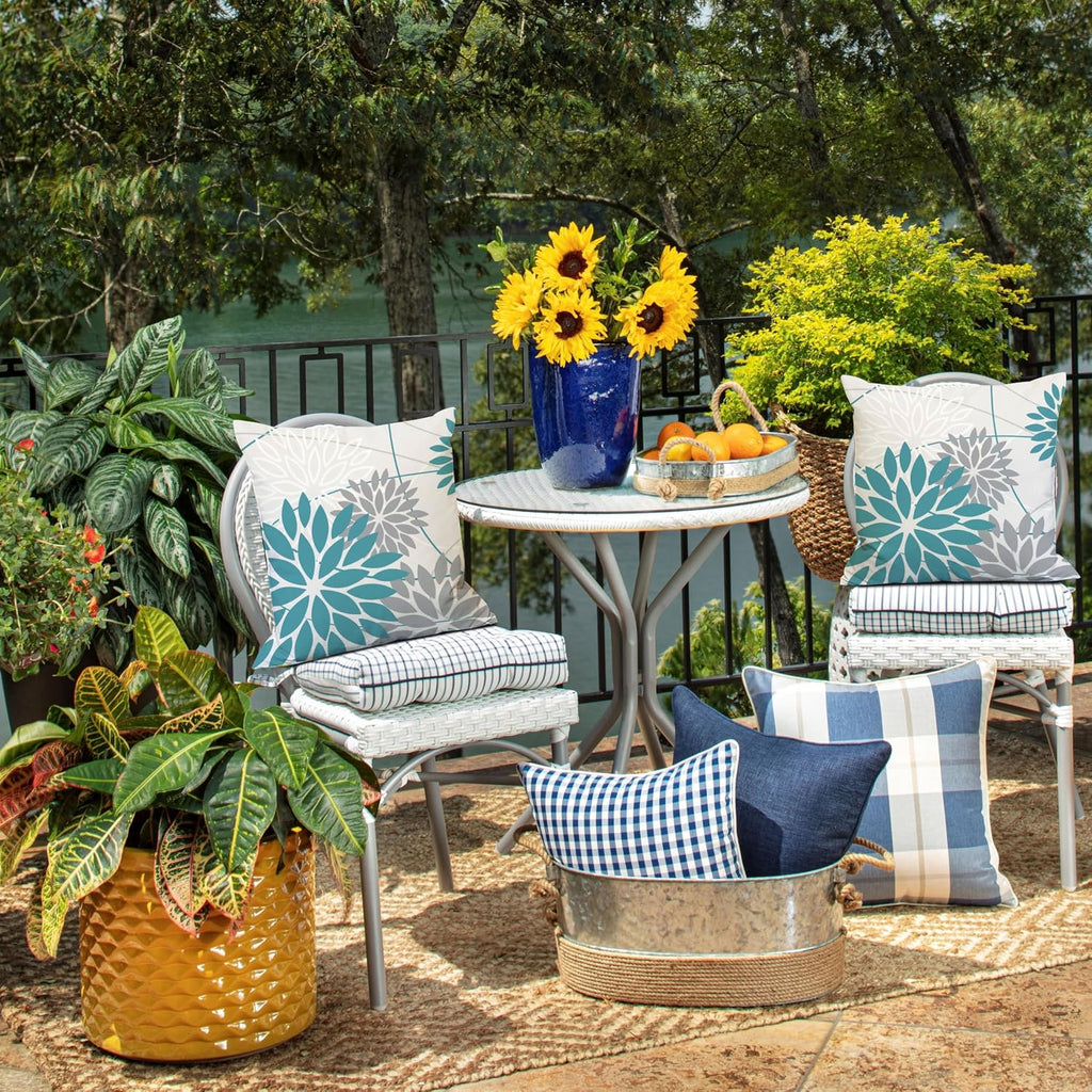 DFXSZ Blue Grey Floral Outdoor Pillow Covers 18x18 Set of 2 Waterproof