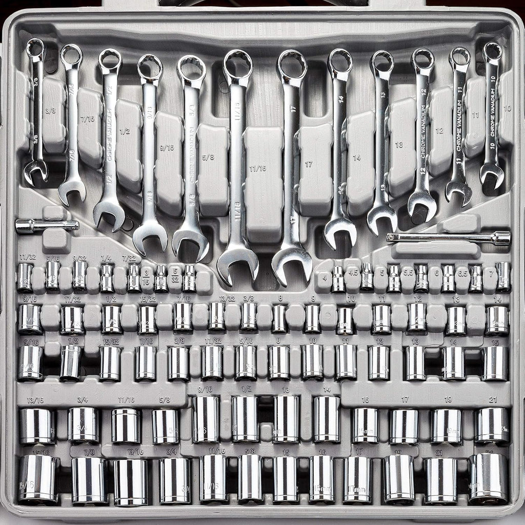 CARTMAN 205-Piece Ratchet Wrench Tool Set, SAE/Metric Socket Kit Carry Case