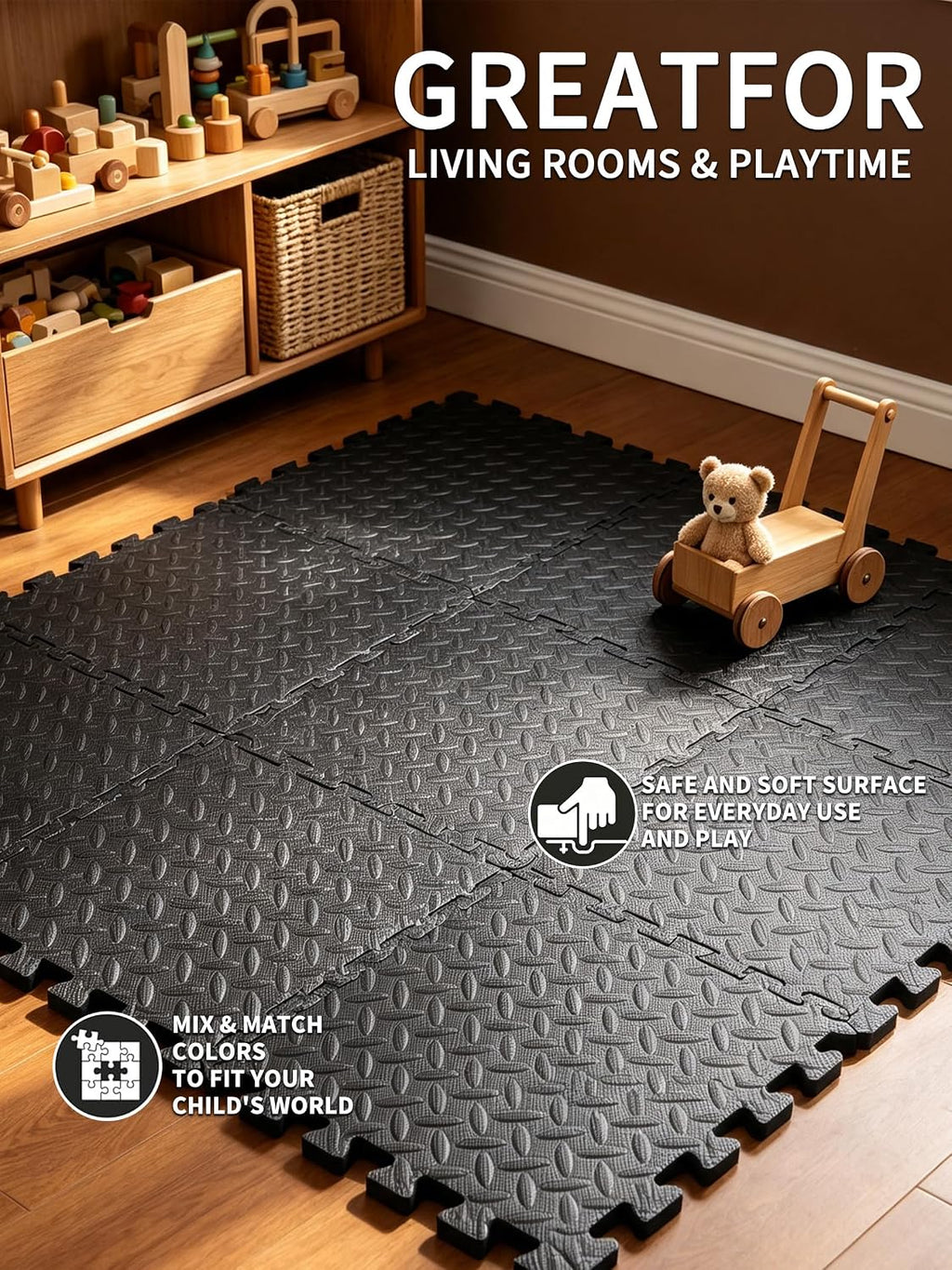 Gym Flooring for Home Gym, 18 PCS Anti-Slip Interlocking Foam Floor Tiles, 12.6"x12.6"x0.4" EVA Exercise Mats, Puzzle Floor Mat For Workout, Yoga, Kids Play Area, Treadmill, Garage