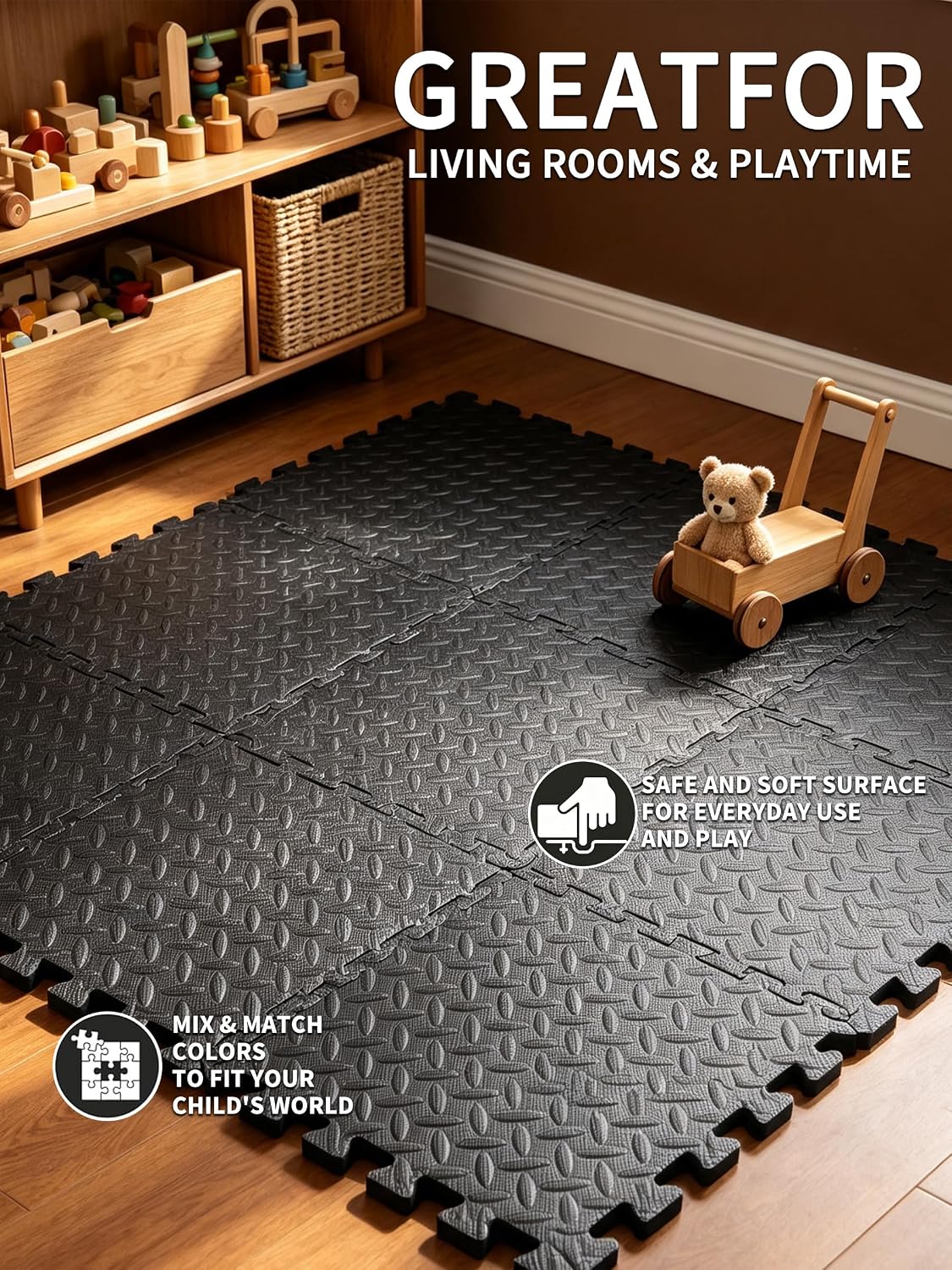 Gym Flooring for Home Gym, 18 PCS Anti-Slip Interlocking Foam Floor Tiles, 12.6"x12.6"x0.4" EVA Exercise Mats, Puzzle Floor Mat For Workout, Yoga, Kids Play Area, Treadmill, Garage