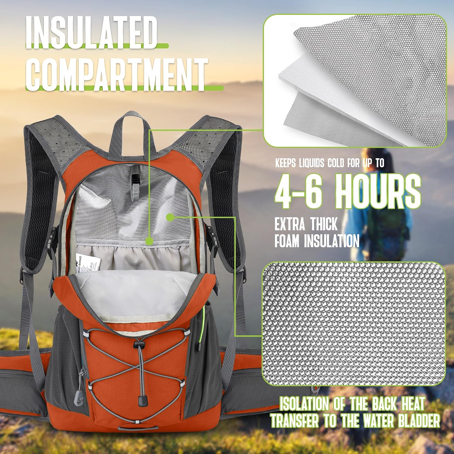 N NEVO RHINO Hydration Backpack, 18L Hiking Backpack with 3L Water Bladder