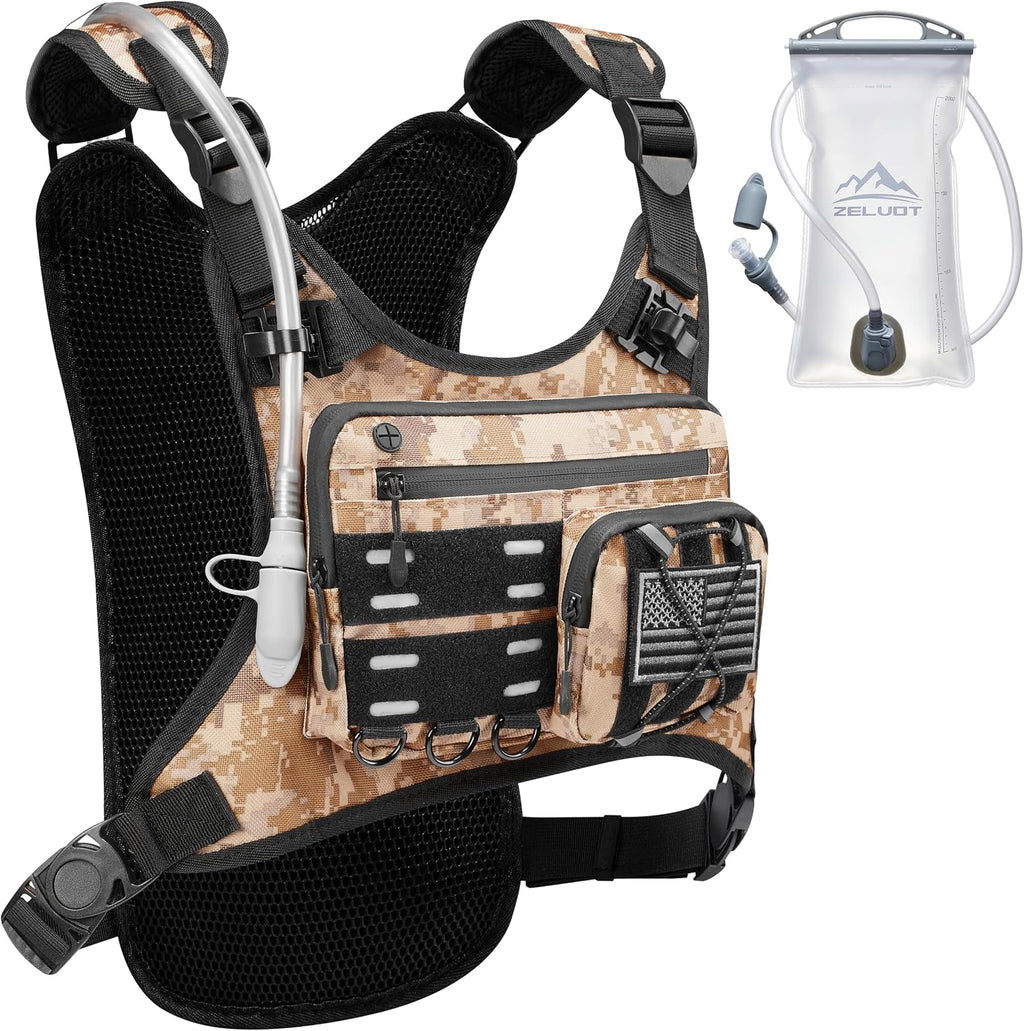 Zelvot Running Vest with 2L Water Bladder, Hydration Backpack, U.S. Design Patent, Lightweight Hydration Pack with Gear Holder, Reflective Chest Pack for Men Women