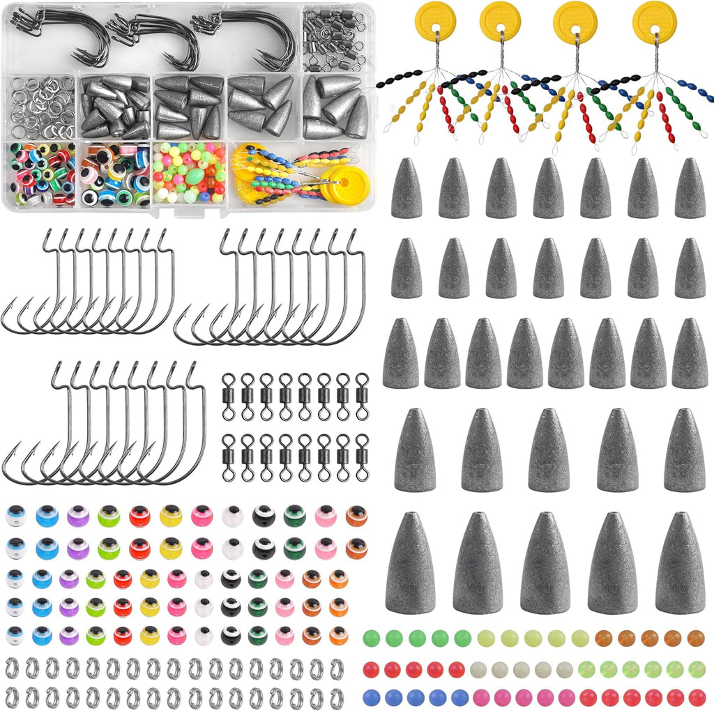 Carolina and Texas Rig Kit, 216pcs Bullet Sinkers Bass Fishing Tackle Kit