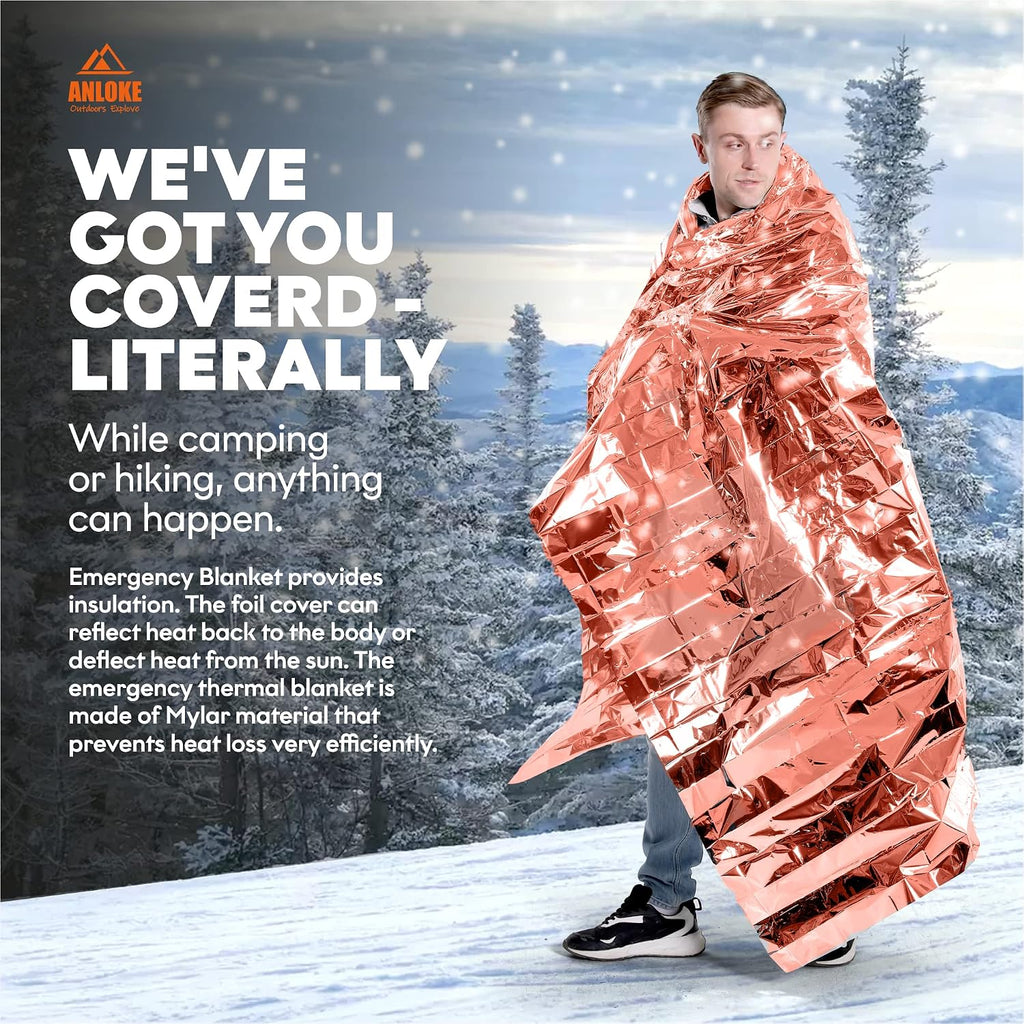 ANLOKE Emergency Blanket Mylar Thermal Blanket(4 Pack) Survival Gear-Orange