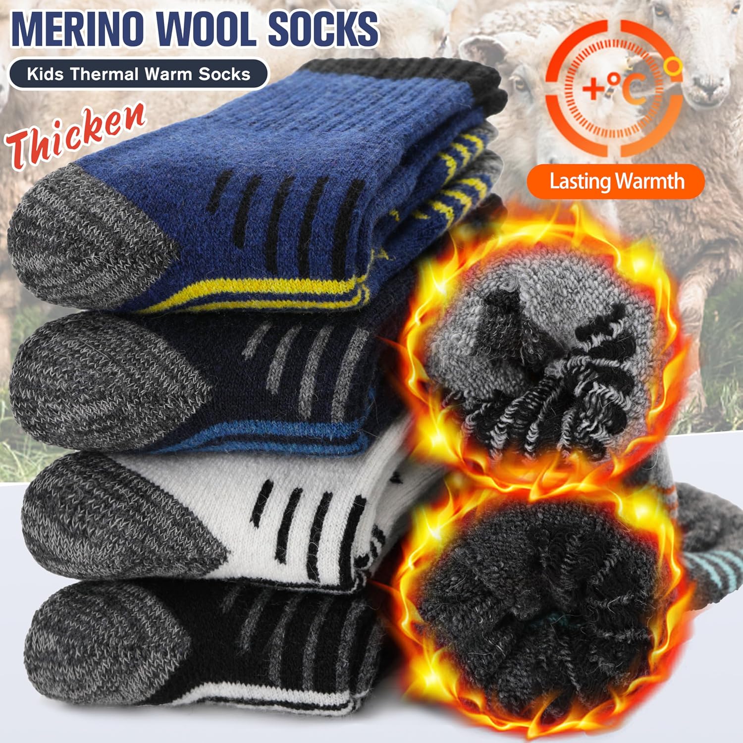 EBMORE Kids Merino Wool Hiking Thermal Winter Socks