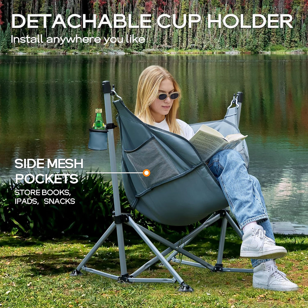 Portal Hammock Camping Chair,350 lbs Folding Rocking Chair for Adults, Grey