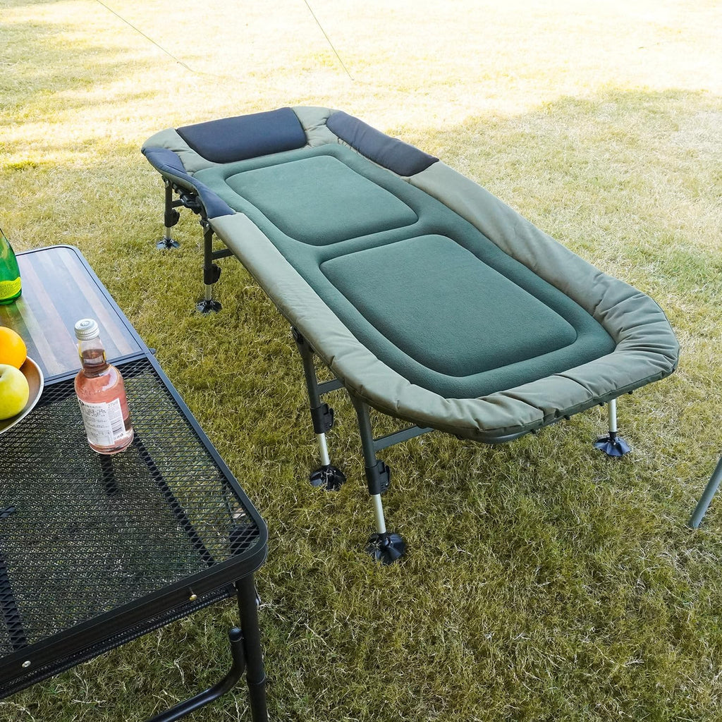 XXL Camping Cot for Adults, Folding Bed with Mattress, Green