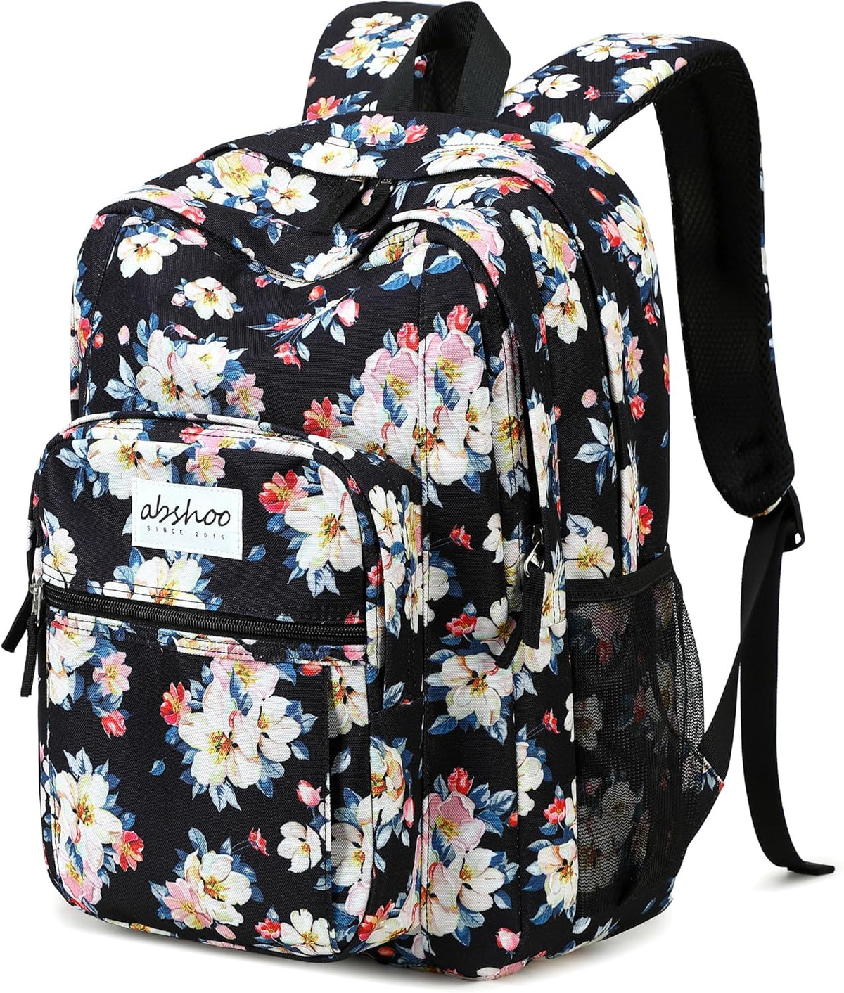 abshoo Classical Basic Floral Womens School Backpack For College Teen Girls Water Resistant Bookbag (Floral Black C)