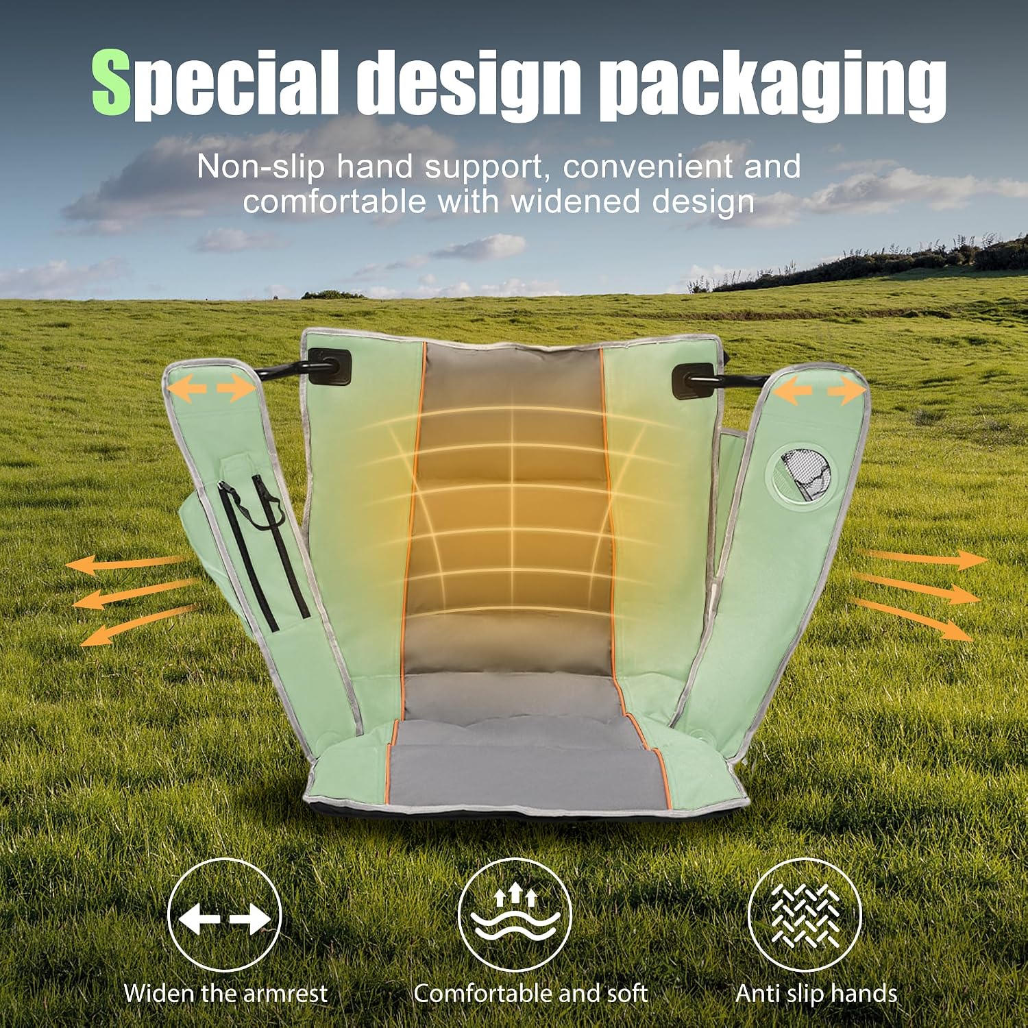 XMT Premium Padded Folding Chair, Extra Wide & Heavy Duty 450lbs Capacity, Portable Camping Chair with Insulated Cooler, Cup Holder & Storage, Compact Foldable for Outdoor, Beach, Picnics