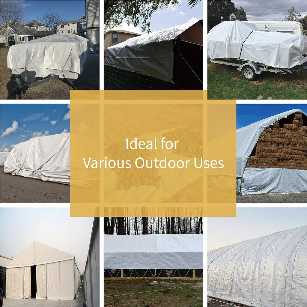 GUARD SHIELD Extreme Heavy Duty White Poly Tarp 12x16 Feet Cover Waterproof Tarps 20mil Thick UV and Tear Resistant Tarpaulin