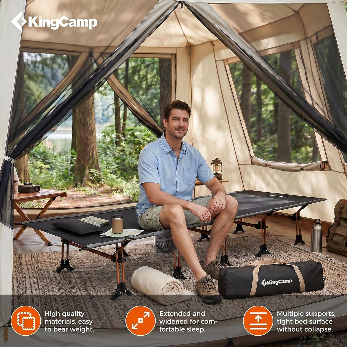 KingCamp 551Lbs Camping Cot for Adults, 78.7" Lightweight Camping Bed