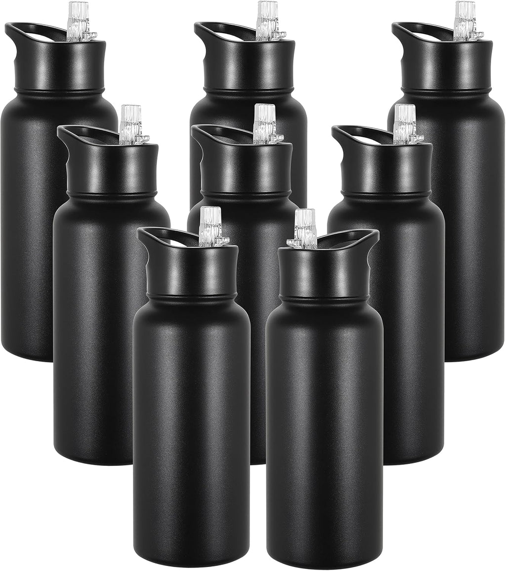16 oz Insulated Water Bottle with Straw Lids, Stainless Steel Kids Water Bottles for School, Double Wall Vacuum Metal Water Bottle with Straw & Wide Mouth Lid, Navy 8 Pack